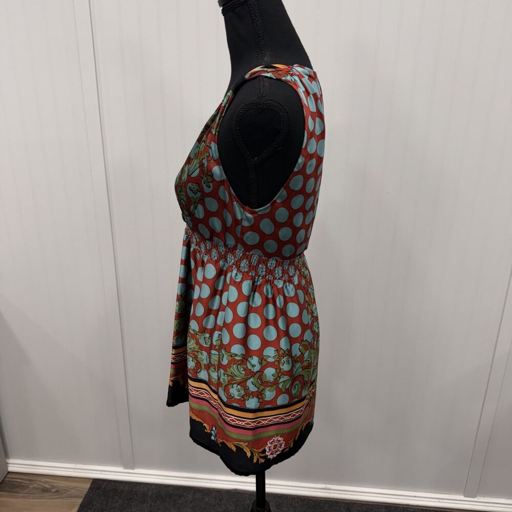 Hale Bob Women's Small Multicolor Paisley Geometric 100% Silk Sleeveless Top - Picture 3 of 7